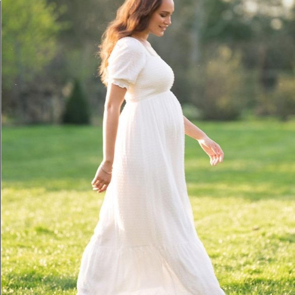 Seraphine Maternity / White Shirred Maternity Maxi Dress / BNWT - Picture 2 of 5